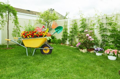 Team mowing a suburban Plumstead lawn with tidy edges