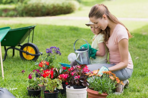 Eco-friendly lawn mowing equipment in action